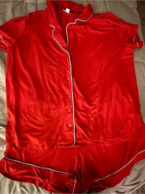 LuLaRoe Red Satin Pajama Set with White Piping